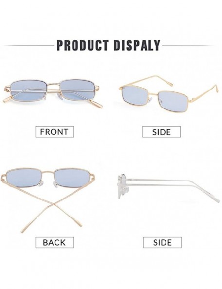 Rectangular Vintage Sunglasses for Women Men Retro Rectangular Metal Frame Steampunk UV400 Lens - Blue Gold - CH18W3R98EE $9.65