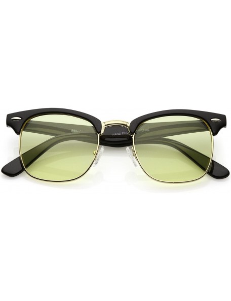 Square Modern Semi Rimless Color Tinted Square Lens Horn Rimmed Sunglasses 49mm - Black Gold / Yellow - CO187RKGN33 $9.84