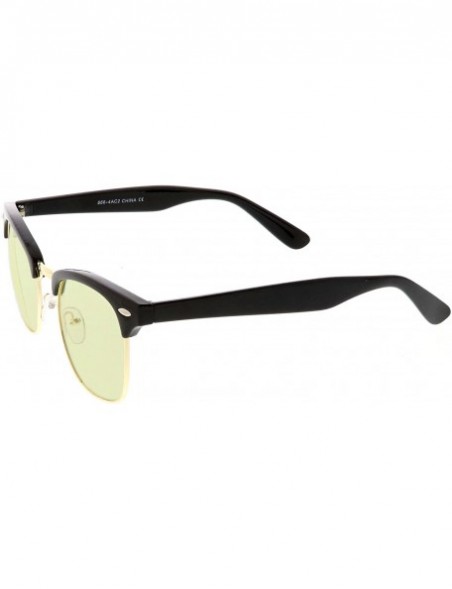 Square Modern Semi Rimless Color Tinted Square Lens Horn Rimmed Sunglasses 49mm - Black Gold / Yellow - CO187RKGN33 $9.84