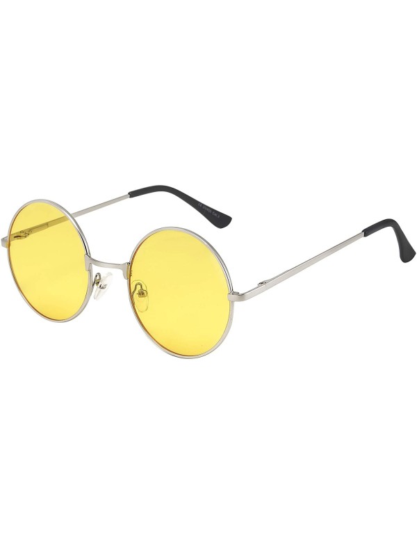 Round Vintage Retro Round Sunglasses Cyber Goggles Steampunk Punk Hippy - Silver / Yellow (Hp04) - C411QXGLM27 $9.91