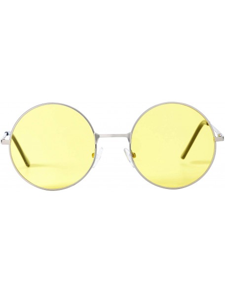 Round Vintage Retro Round Sunglasses Cyber Goggles Steampunk Punk Hippy - Silver / Yellow (Hp04) - C411QXGLM27 $9.91