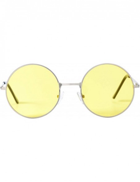 Round Vintage Retro Round Sunglasses Cyber Goggles Steampunk Punk Hippy - Silver / Yellow (Hp04) - C411QXGLM27 $9.91