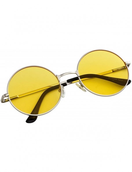 Round Vintage Retro Round Sunglasses Cyber Goggles Steampunk Punk Hippy - Silver / Yellow (Hp04) - C411QXGLM27 $9.91