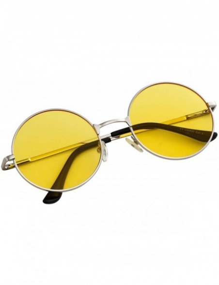 Round Vintage Retro Round Sunglasses Cyber Goggles Steampunk Punk Hippy - Silver / Yellow (Hp04) - C411QXGLM27 $9.91