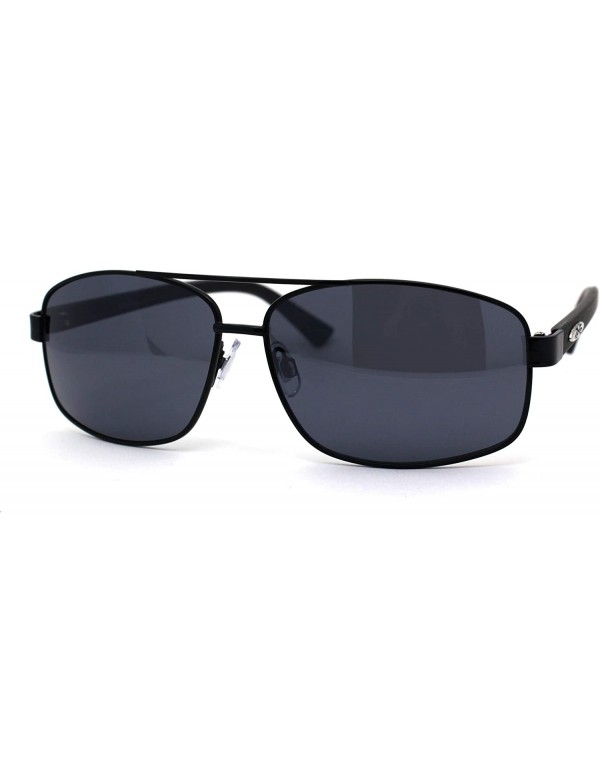 Rectangular Xloop Mens Metal Rim Narrow Rectangular Pilots Sunglasses - Black Matte Black - CU1966KG39I $14.86