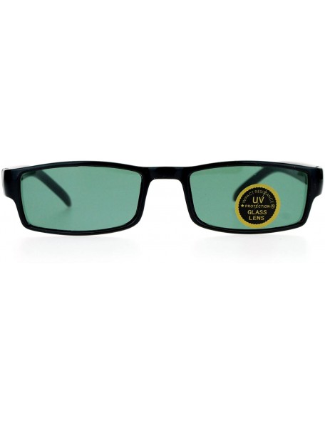 Rectangular Glass Lens Black Classic Narrow Rectangular Plastic Spring Hinge Sunglasses - CG123FLAQAJ $10.43