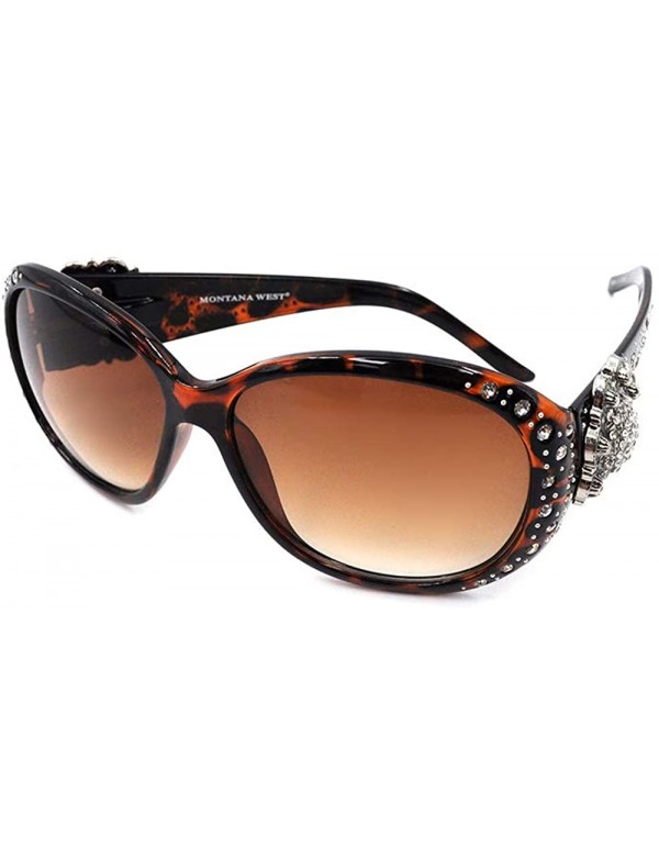 Wayfarer Wayfarer Rhinestone Sunglasses For Women Western UV 400 Protection Shades With Bling - Brown - CL199GM59SO $19.93