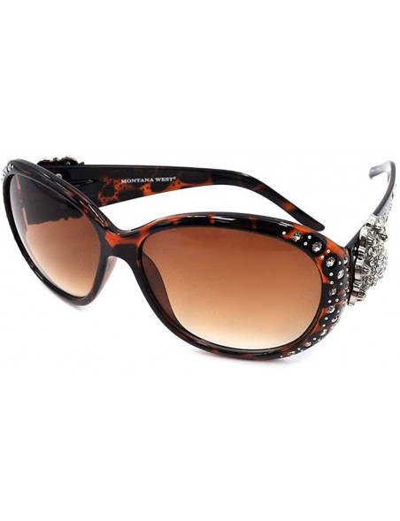 Wayfarer Wayfarer Rhinestone Sunglasses For Women Western UV 400 Protection Shades With Bling - Brown - CL199GM59SO $19.93