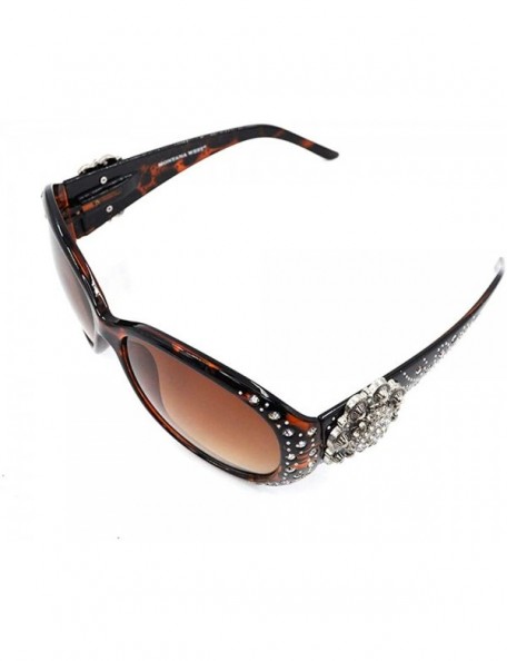 Wayfarer Wayfarer Rhinestone Sunglasses For Women Western UV 400 Protection Shades With Bling - Brown - CL199GM59SO $19.93