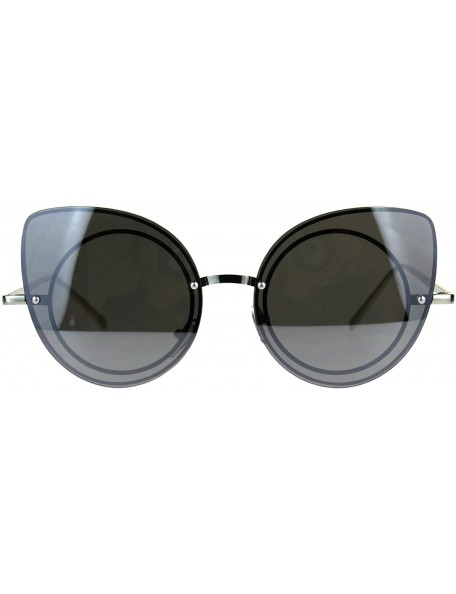 Round Round Cateye Sunglasses Womens Fashion Rims Behind Lens Shades - Silver (Silver Mirror) - CW1896N6H3S $8.16