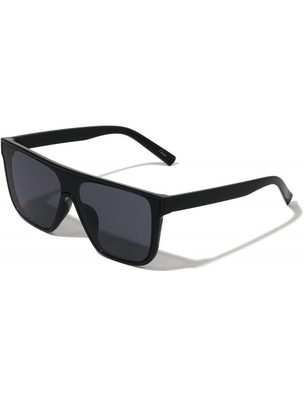 Shield Flat Top Classic Square One Piece Shield Sunglasses - Black - CK197LOYR4H $11.55