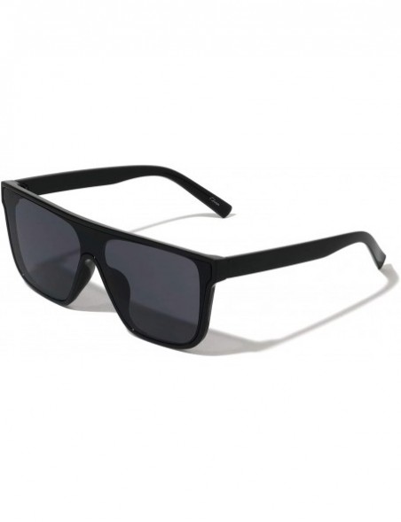 Shield Flat Top Classic Square One Piece Shield Sunglasses - Black - CK197LOYR4H $11.55