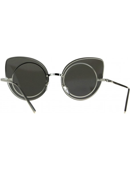 Round Round Cateye Sunglasses Womens Fashion Rims Behind Lens Shades - Silver (Silver Mirror) - CW1896N6H3S $8.16