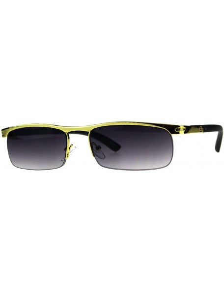 Rectangular Designer Style Sunglasses Gold Half Rim Rectangular Wood Buffs Unisex UV 400 - Gold Black (Smoke) - C518ENR42CW $...