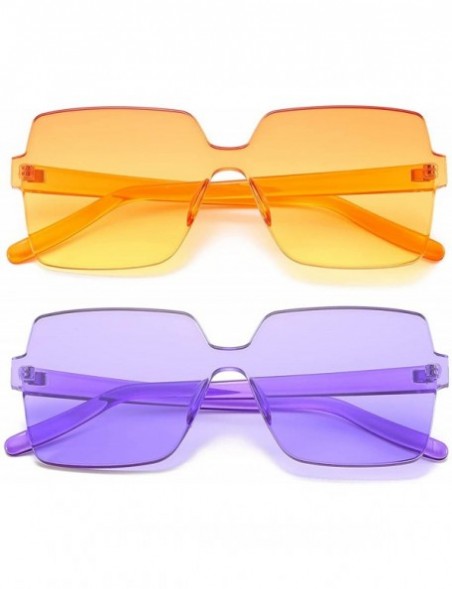 Square Oversized Square Candy Colors Glasses Rimless Frame Unisex Sunglasses Elton John - 03blue-green-pink/Purple - CM18H0IH...