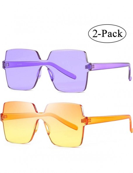 Square Oversized Square Candy Colors Glasses Rimless Frame Unisex Sunglasses Elton John - 03blue-green-pink/Purple - CM18H0IH...