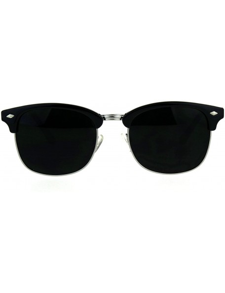 Rectangular Mens Half Horn Rim Hipster 20s Classic Sunglasses - Silver Shiny Black - CV180AMK2A8 $8.49