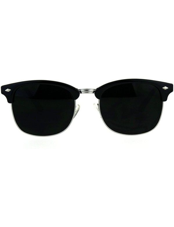 Rectangular Mens Half Horn Rim Hipster 20s Classic Sunglasses - Silver Shiny Black - CV180AMK2A8 $8.49