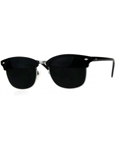 Rectangular Mens Half Horn Rim Hipster 20s Classic Sunglasses - Silver Shiny Black - CV180AMK2A8 $8.49