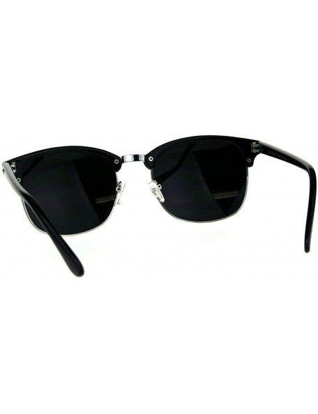 Rectangular Mens Half Horn Rim Hipster 20s Classic Sunglasses - Silver Shiny Black - CV180AMK2A8 $8.49