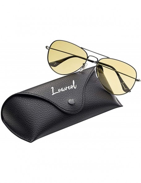 Aviator Night Driving Glasses - Classic Aviator Polarized Anti-glare Yellow Lens Sunglasses for Men Women - CB18EW73ZY6 $7.73