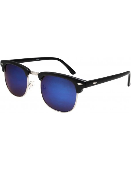 Square Designer Inspired Color Mirrored Classic Half Frame Horned Rim Sunglasses - Ice Blue - CS11E6215SV $8.56