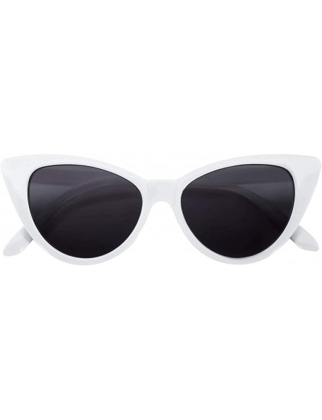 Cat Eye Vintage Cat Eye Sunglasses Smoke Lens White Frame - CM11VK94RND $9.53