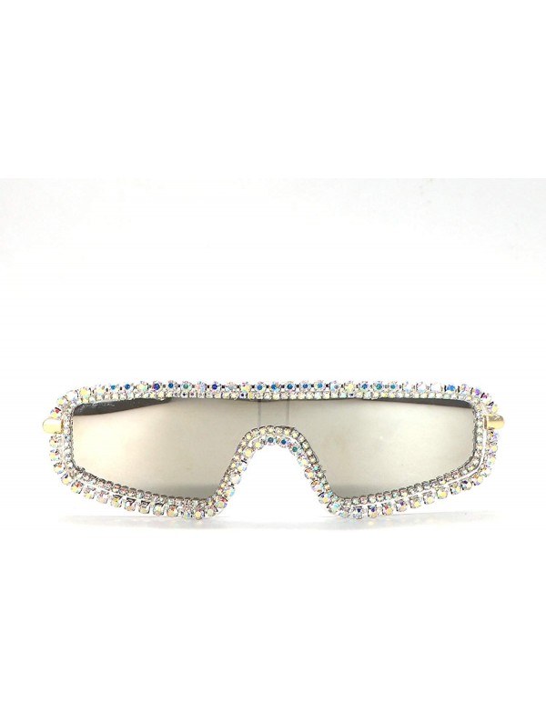 Rectangular Rectangle Rhinestone Sunglasses For Women Men Fashion UV400 Oversized One Piece Lens - CI196LYAUEH $13.92