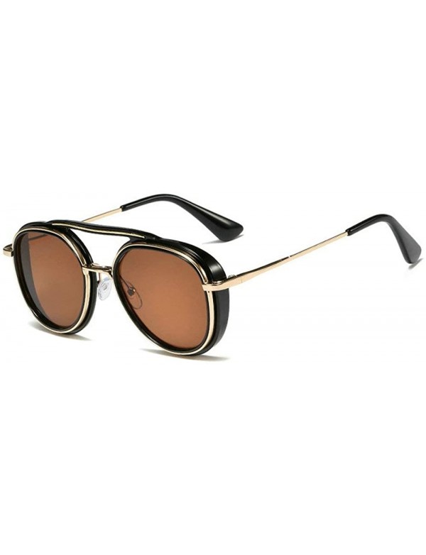 Round Vintage round frame metal punk unisex adjustable nose pad fashion brand designer sunglasses - Brown - C618TNGSC7Z $12.03