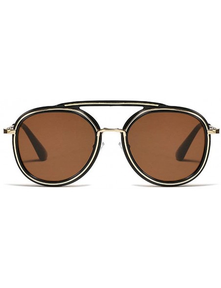 Round Vintage round frame metal punk unisex adjustable nose pad fashion brand designer sunglasses - Brown - C618TNGSC7Z $12.03