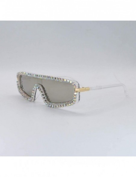 Rectangular Rectangle Rhinestone Sunglasses For Women Men Fashion UV400 Oversized One Piece Lens - CI196LYAUEH $13.92