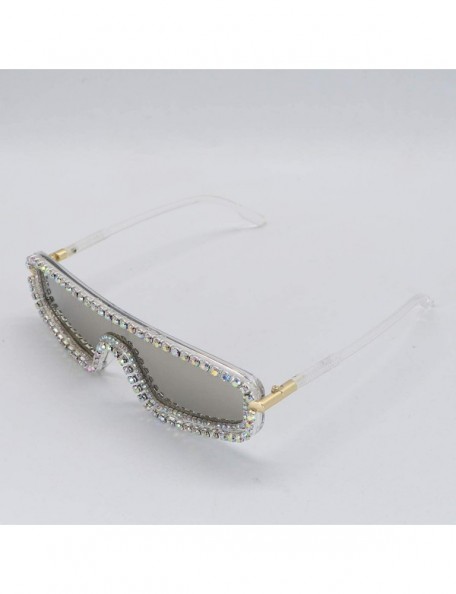 Rectangular Rectangle Rhinestone Sunglasses For Women Men Fashion UV400 Oversized One Piece Lens - CI196LYAUEH $13.92