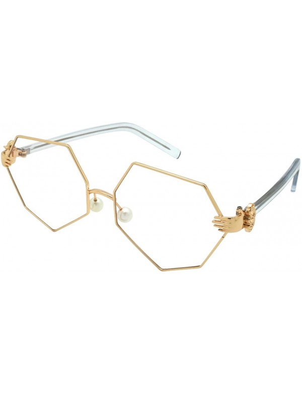 Oversized Vintage Style Angular Frames with Flat Lens 3136-FLCL - Gold - CD182EU5443 $11.35