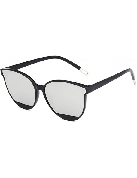 Oval Unisex Sunglasses Retro Bright Black Grey Drive Holiday Oval Non-Polarized UV400 - Bright Black White - C818RLIA8NE $10.58