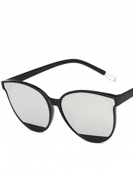 Oval Unisex Sunglasses Retro Bright Black Grey Drive Holiday Oval Non-Polarized UV400 - Bright Black White - C818RLIA8NE $10.58