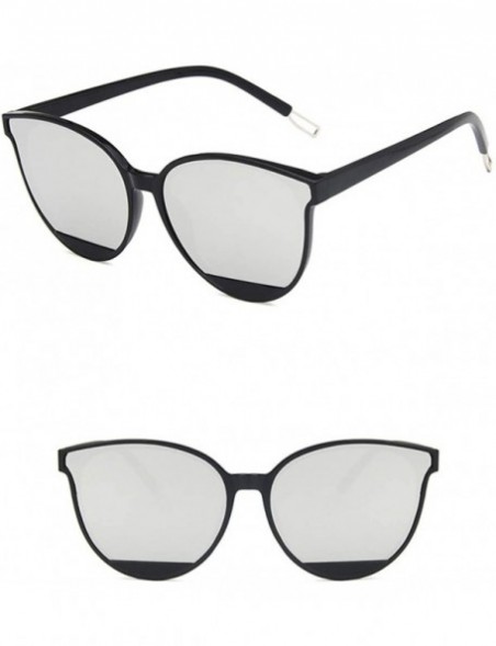 Oval Unisex Sunglasses Retro Bright Black Grey Drive Holiday Oval Non-Polarized UV400 - Bright Black White - C818RLIA8NE $10.58