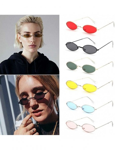 Oval Vintage Oval Sunglasses Small Metal Frame Retro Eyewear Candy Colors Summer Eye Glasses - Gold & Yellow - CP19994X0MC $8.23