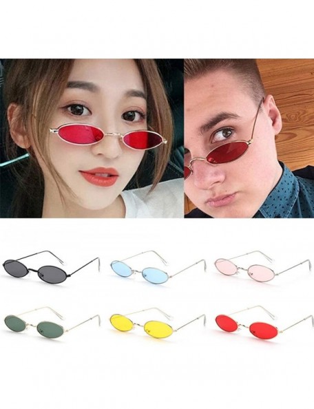 Oval Vintage Oval Sunglasses Small Metal Frame Retro Eyewear Candy Colors Summer Eye Glasses - Gold & Yellow - CP19994X0MC $8.23