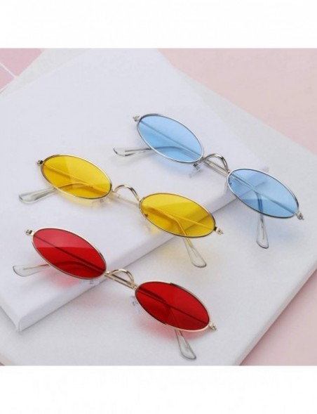 Oval Vintage Oval Sunglasses Small Metal Frame Retro Eyewear Candy Colors Summer Eye Glasses - Gold & Yellow - CP19994X0MC $8.23