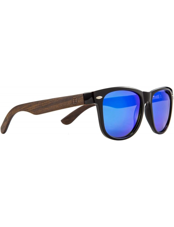 Wayfarer Men Polarized Wood Sunglasses HD UV400 Driving Fishing Golf Sunglasses B2448 - Ebony-blue - CL18K436HY7 $25.24