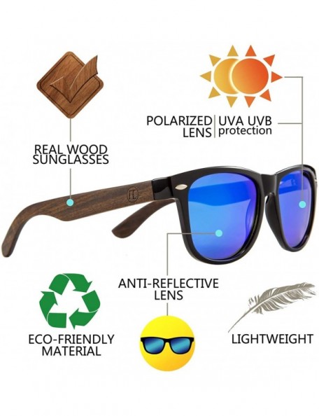 Wayfarer Men Polarized Wood Sunglasses HD UV400 Driving Fishing Golf Sunglasses B2448 - Ebony-blue - CL18K436HY7 $25.24