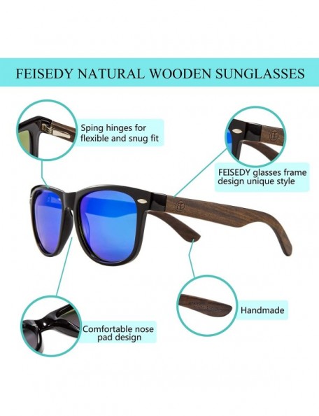 Wayfarer Men Polarized Wood Sunglasses HD UV400 Driving Fishing Golf Sunglasses B2448 - Ebony-blue - CL18K436HY7 $25.24