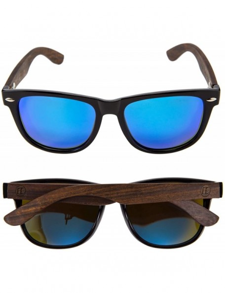 Wayfarer Men Polarized Wood Sunglasses HD UV400 Driving Fishing Golf Sunglasses B2448 - Ebony-blue - CL18K436HY7 $25.24