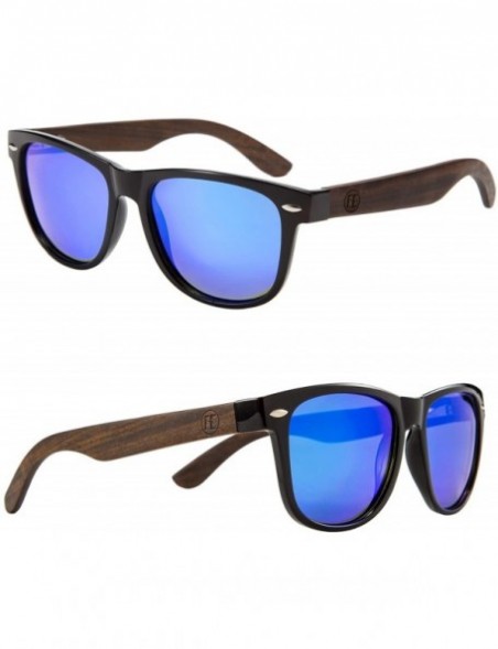 Wayfarer Men Polarized Wood Sunglasses HD UV400 Driving Fishing Golf Sunglasses B2448 - Ebony-blue - CL18K436HY7 $25.24