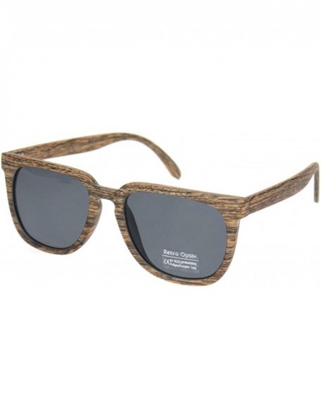 Rectangular Mens Wood Grain Rectangular Keyhole Horn Rim Plastic Sunglasses - Medium Wood Solid Black - CY18O3DKK9X $10.90