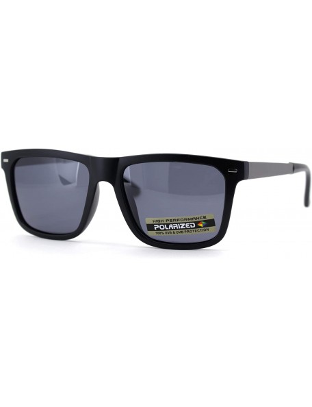 Rectangular Polarized Mens Hipster Horn Rim Metal Arm Sunglasses - Matte Black Black - C618UEQ6ECC $9.73