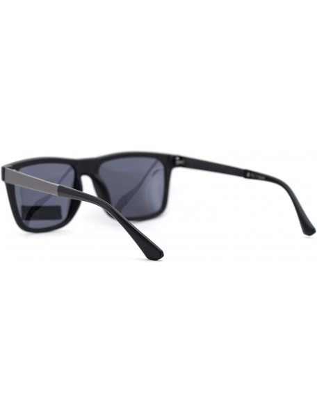 Rectangular Polarized Mens Hipster Horn Rim Metal Arm Sunglasses - Matte Black Black - C618UEQ6ECC $9.73