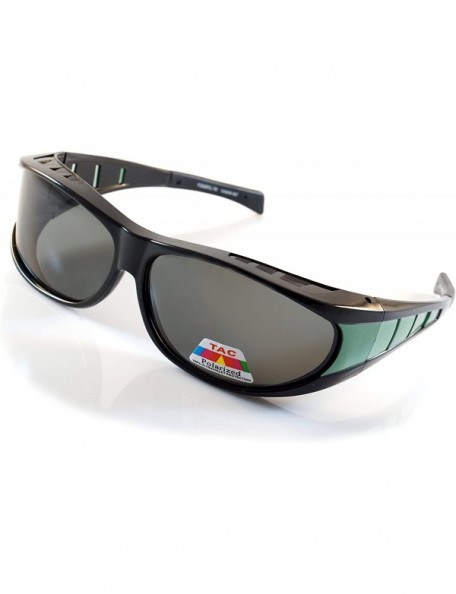 Sport Large Polarized Panoramic View Sports Wrap FitOver Sunglasses P016 - Black Green - CR18E8M7AMT $11.55