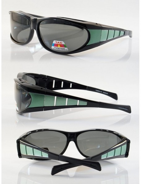 Sport Large Polarized Panoramic View Sports Wrap FitOver Sunglasses P016 - Black Green - CR18E8M7AMT $11.55