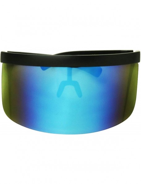 Wrap Futuristic Oversized Mirrored Visor Style Full Colorful Shield Flash Mono Lens Flat Top Sunglasses - CL19622ZCXK $18.71